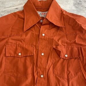 Vintage Bronco Western Pearl Snap Shirt Orange Yoke USA 70s 80s Men's Medium